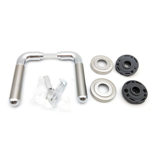 Dual-Finish Tubular Lever Door Handle Set with Round Roses Dual-Finish Tubular Lever Door Handle Set with Round Roses