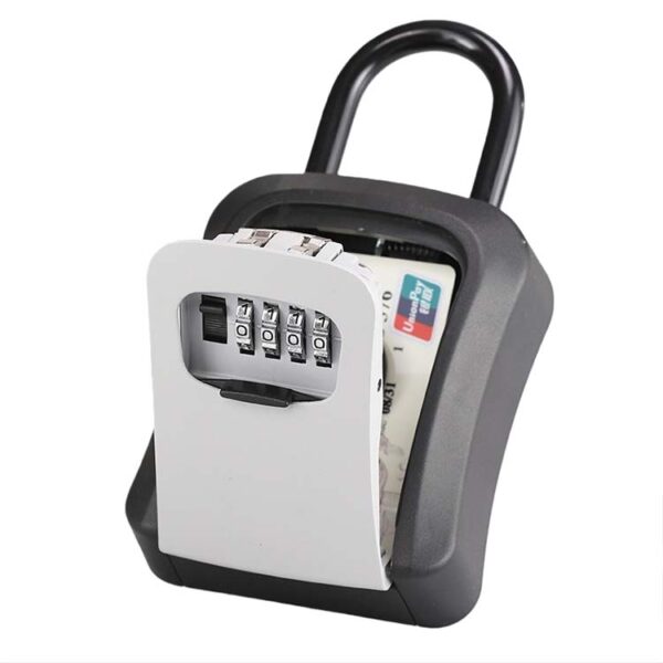 Four-Dial Portable Key Lock Box with Flexible Hanging Loop Four-Dial Portable Key Lock Box with Flexible Hanging Loop
