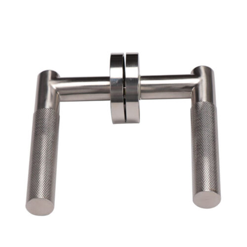 Right-Angle Knurled Lever Door Handle Set on Round Rose Right-Angle Knurled Lever Door Handle Set on Round Rose